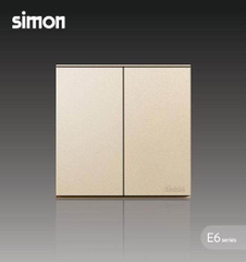 Bộ công tắc đôi, hai chiều có đèn LED mặt vuông màu Sâm Panh (Champagne) Simon E6 721024-46