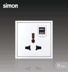 Module ổ cắm đơn 3 chấu kèm 2 ổ cắm sạc USB màu trắng Simon i7 70E725