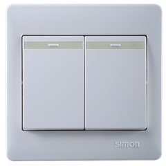 Bộ công tắc đôi, 1 chiều có dải phản quang chuẩn vuông màu trắng simon 50 51021BTY