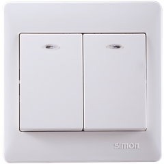Bộ công tắc nút nhấn đôi có đèn LED, công tắc nhấn nhả thông minh vuông màu Trắng Simon 51023BF