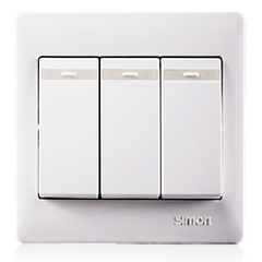 Bộ công tắc ba, 1 chiều có dải phản quang chuẩn vuông màu trắng Simon 50 51031BTY
