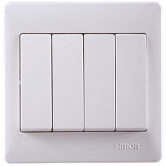 Bộ công tắc bốn, 1 chiều chuẩn vuông màu trắng Simon 50 51041B