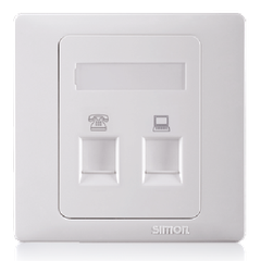 Bộ ổ cắm điện thoại chuẩn RJ11và ổ cắm dữ liệu chuẩn RJ45 CAT.6e mặt vuông màu trắng Simon 50 55229S