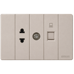 Simon K9 - Bộ ổ cắm đơn 2 chấu + ổ cắm hạt TV + hạt mạng CAT 6 (champagne) 595302-46