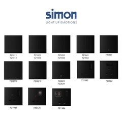 Simon E6 Simon E6 Bộ ổ cắm đôi kiêu Anh 13A + 2 công tắc vuông (Đen), 724582-26