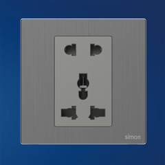 M7 Metal- Bộ ổ cắm 2 chấu + 3 chấu đa năng (10A 250V) (Brushed Grey) Simon M7 661080M-2B