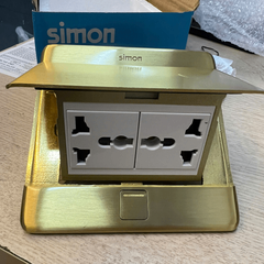 Ổ cắm âm sàn gồm 2 ổ cắm 3 chấu đa năng màu vàng đồng Simon ZD011080