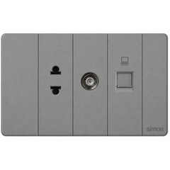 Simon K9 - Bộ ổ cắm đơn 2 chấu + ổ cắm hạt TV + hạt mạng CAT 6 (grey) 595302-61