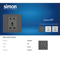 M7 Gem- Bộ ổ cắm 2 chấu + 3 chấu đa năng (10A 250V) (Diamond Grey) Simon M7 661080G-4D