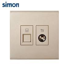 Bộ ổ cắm TV và điện thoại chuẩn vuông màu Sâm Panh (Champagne) Simon E6 725301-46