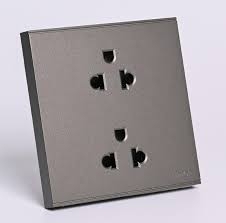 Bộ ổ cắm đôi 3 chấu màu Xám (Grey) chuẩn Âu Mỹ lắp đế âm vuông Simon S6 581287-61