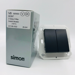 Module Công tắc đôi 2 chiều màu Đen Simon V8 80397-26