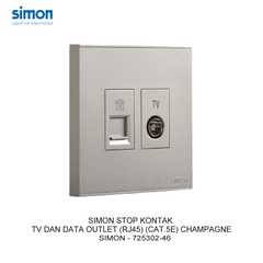 Bộ ổ cắm Tv và dữ liệu Cat6e chuẩn vuông màu Sâm Panh (Champagne) Simon E6 725302-46