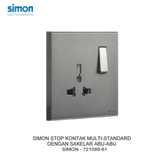 Bộ Ổ cắm đơn đa tiêu chuẩn 10A kèm công tắc mặt vuông màu Xám (Grey) Simon E6 721089-61