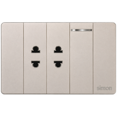 Simon K9 - Bộ 2 ổ đơn 2 chấu S + công tắc 1 chiều S (champagne) 594101-46