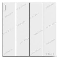 Bộ Công tắc bốn, 1 chiều mặt vuông màu trắng cao cấp Simon S6 581041