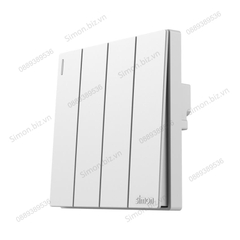 Bộ Công tắc bốn, 1 chiều mặt vuông màu trắng cao cấp Simon S6 581041