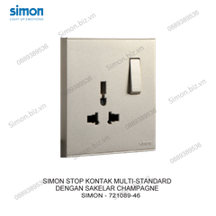 Bộ Ổ cắm đơn đa tiêu chuẩn 10A kèm công tắc mặt vuông màu Sâm Panh (Champagne) Simon E6 721089-46
