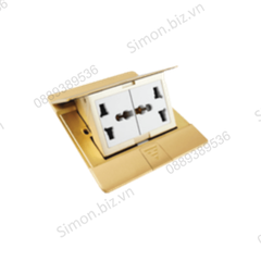 Ổ cắm âm sàn gồm 2 ổ cắm 3 chấu đa năng màu vàng đồng Simon ZD011080