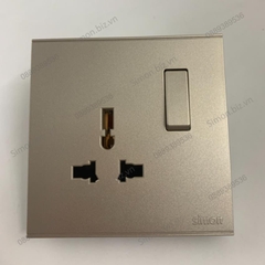 Bộ Ổ cắm đơn đa tiêu chuẩn 10A kèm công tắc mặt vuông màu Sâm Panh (Champagne) Simon E6 721089-46