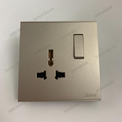 Bộ Ổ cắm đơn đa tiêu chuẩn 10A kèm công tắc mặt vuông màu Sâm Panh (Champagne) Simon E6 721089-46