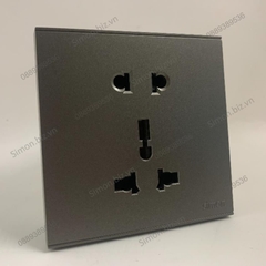Bộ Ổ cắm 3 chấu đa tiêu chuẩn 10A và ổ cắm 2 chấu dùng cho chấu tròn&dẹt mặt vuông màu Xám (Grey) Simon E6 721080-61