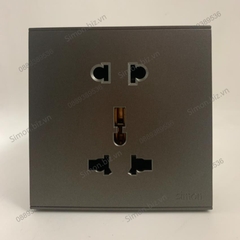 Bộ Ổ cắm 3 chấu đa tiêu chuẩn 10A và ổ cắm 2 chấu dùng cho chấu tròn&dẹt mặt vuông màu Xám (Grey) Simon E6 721080-61