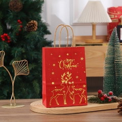 TÚI GIẤY ĐỰNG QUÀ 21x15x8CM HỌA TIẾT GIÁNG SINH ÁNH KIM T.CRAFT HOUSE