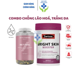Combo trắng da Bright Skin Swisse và Viên uống Retinol Myvitamins 90 viên ngừa lão hoá, đẹp da