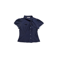 A29957 - Áo sơ mi kiểu form gọn cổ buộc dây thêu Nangbouti