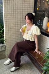 A29888 - Áo kiểu cổ vuông bèo tay bí