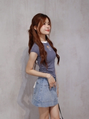 A29023 - A thun sọc cổ tròn phối cổ thêu trái tim Made