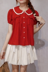 A29187 - A kiểu cổ sen xếp li đính nơ