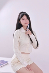 SE2120 - Set áo sơ mi TD kèm váy ngắn đính nơ