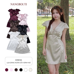 D6290 - Đầm lụa dáng ngắn cổ V đính nơ