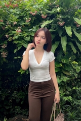 A29894 - Áo thun cổ v xếp ly ngực
