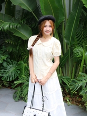 V3989 - V dài bèo xếp li lưng thun phối ren