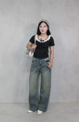 Q9771 - Q Culottes Jeans túi bầu rã túi