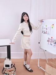 SE2120 - Set áo sơ mi TD kèm váy ngắn đính nơ