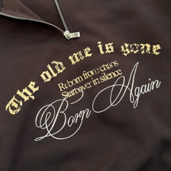 A29955- Áo sweater cổ zip thêu Born Again