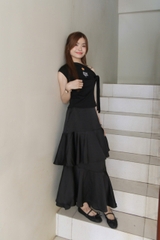 V4015 - V lụa dài 2 tầng dáng xòe