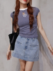 A29023 - A thun sọc cổ tròn phối cổ thêu trái tim Made