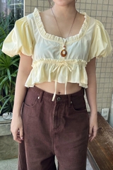 A29888 - Áo kiểu cổ vuông bèo tay bí