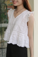 A29174 - A kiểu tay bèo cổ V xếp li phối ren