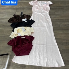 D6295- 	Đầm lụa cổ V dáng dài