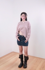 A30033- Áo sweater sọc viền cổ 3 nút