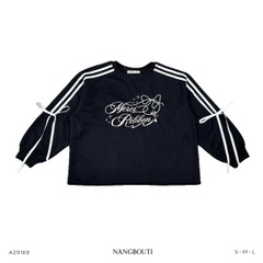 A29169 - A sweater phối ruy băng in thêu Merci Ribbon