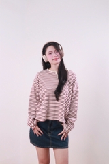 A30033- Áo sweater sọc viền cổ 3 nút