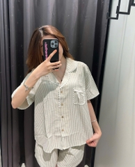 SE1465 - SE 3 món Áo bẹt vai Crop zip sau kèm váy dài + buộc tóc