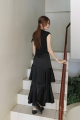 V4015 - V lụa dài 2 tầng dáng xòe